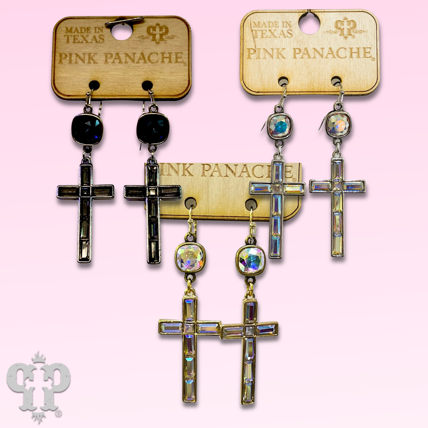 Rectangle rhinestone cross earring with Austrian crystal