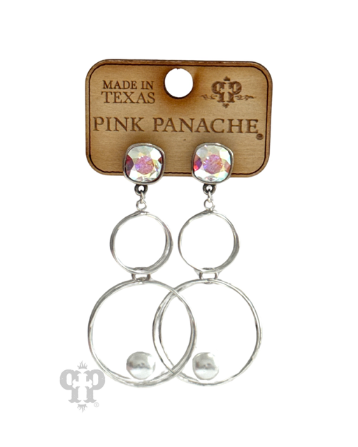 Double circle and floating pearl bead earring with Austrian crystal
