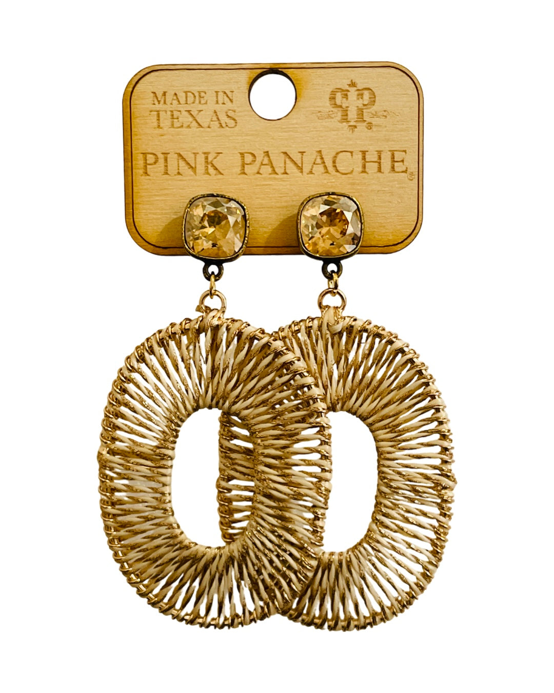 Thread woven oval earring with Austrian crystal