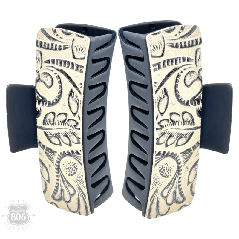 Western print tooled hair clip