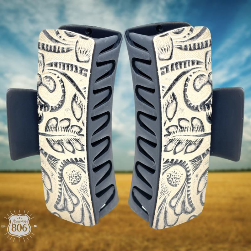 Western print tooled hair clip