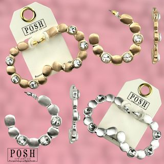 Square shape rhinestone hoop earring