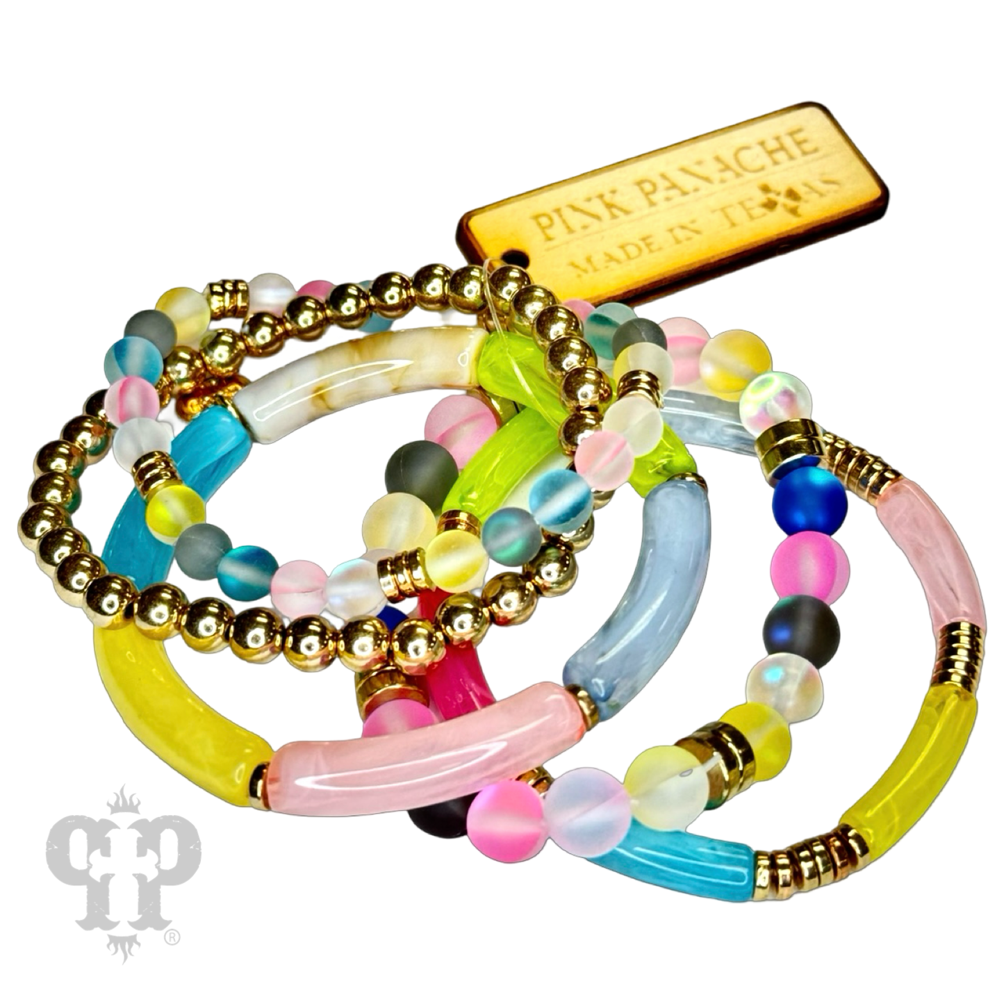 Multi-color round and bamboo bead bracelet set