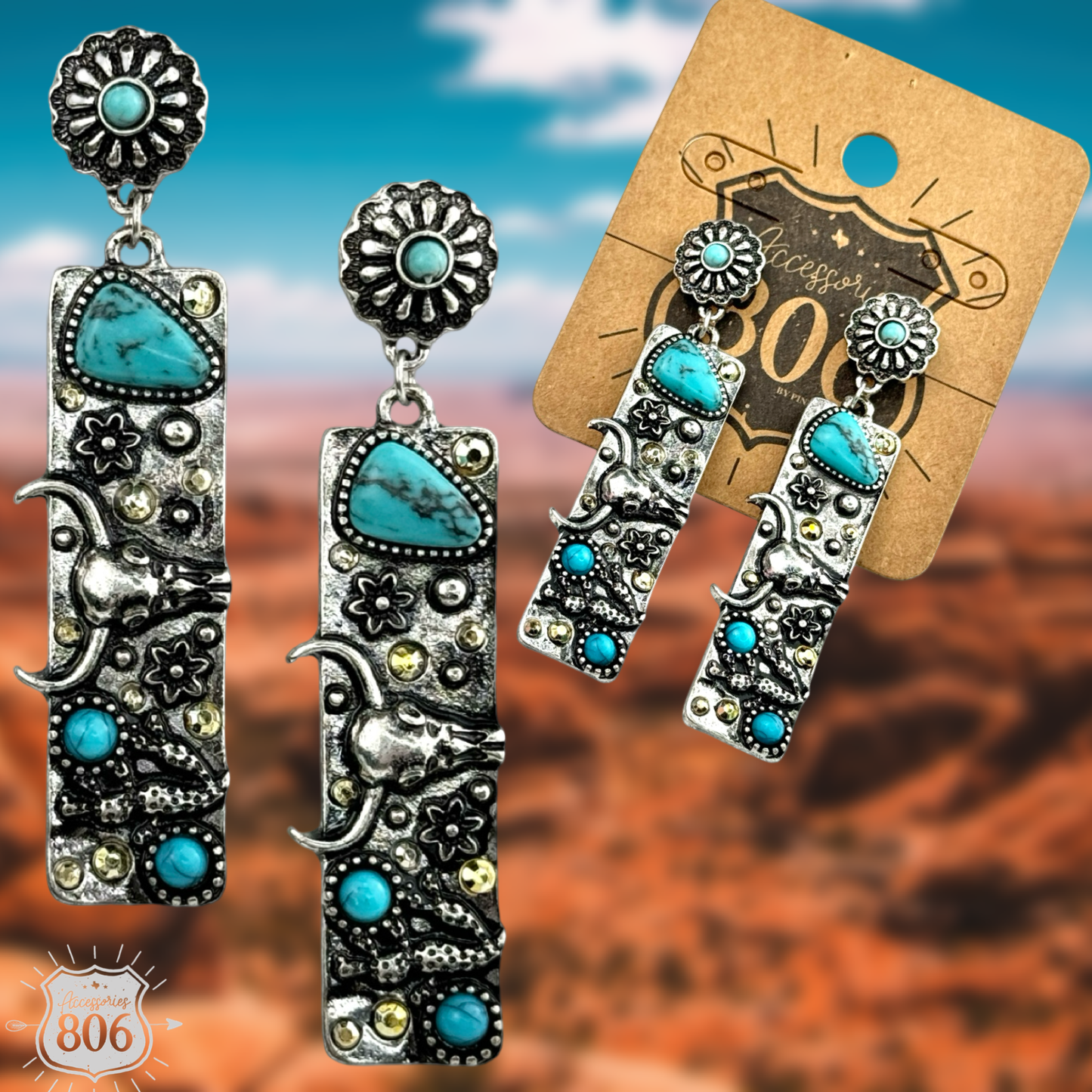 Western rectangle drop earring