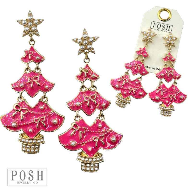 Bows and pearls Christmas tree earring