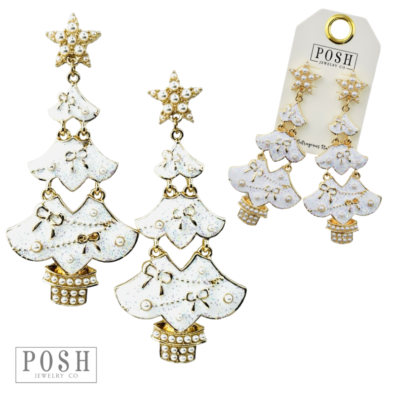 Bows and pearls Christmas tree earring