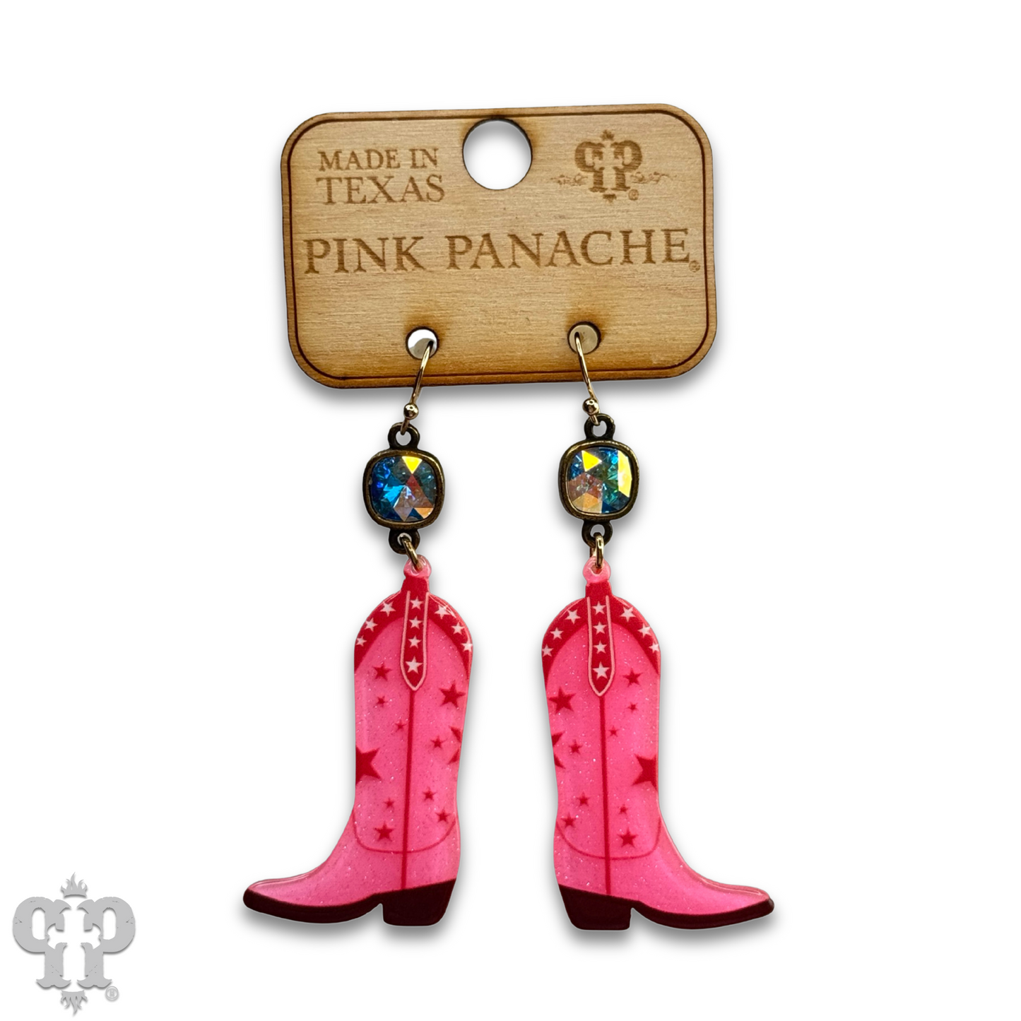 Acrylic cowgirl boot earring with Austrian crystal