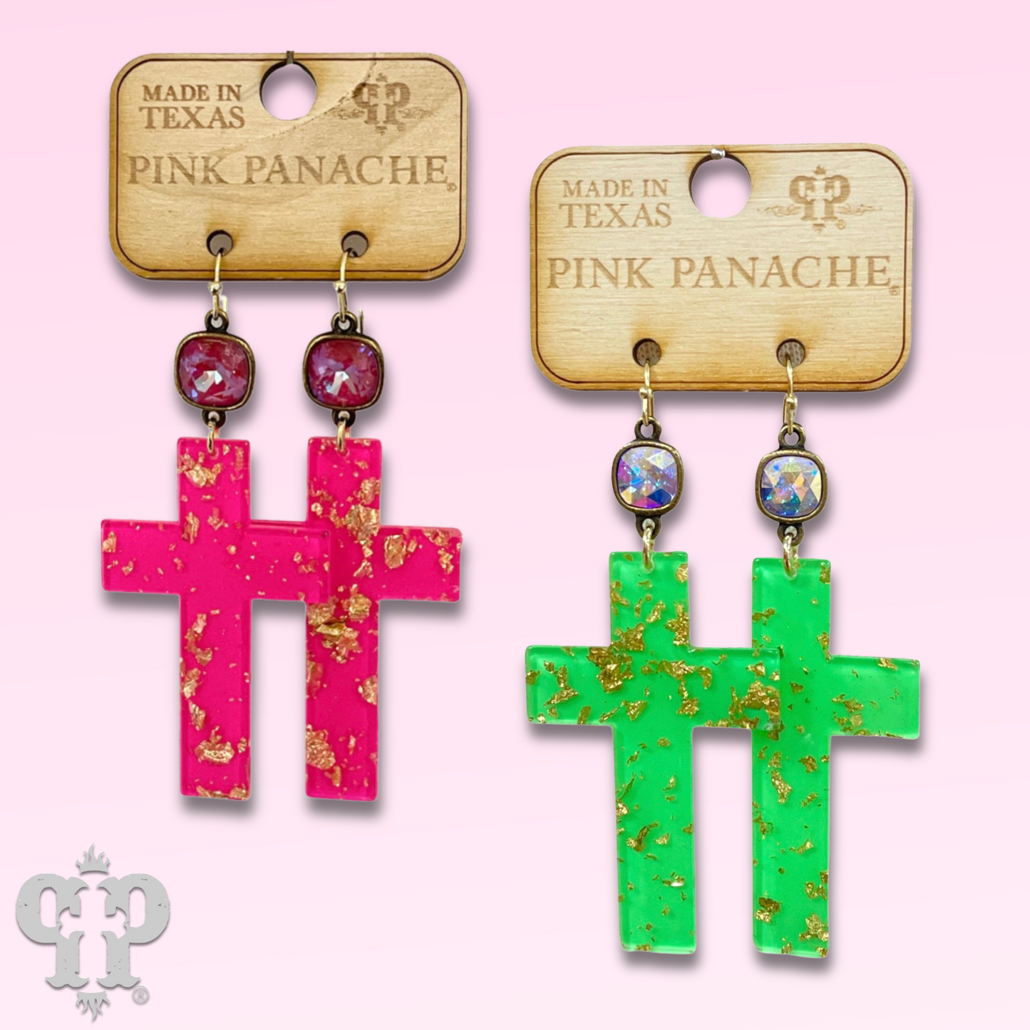 Acrylic neon cross earring with Austrian crystal