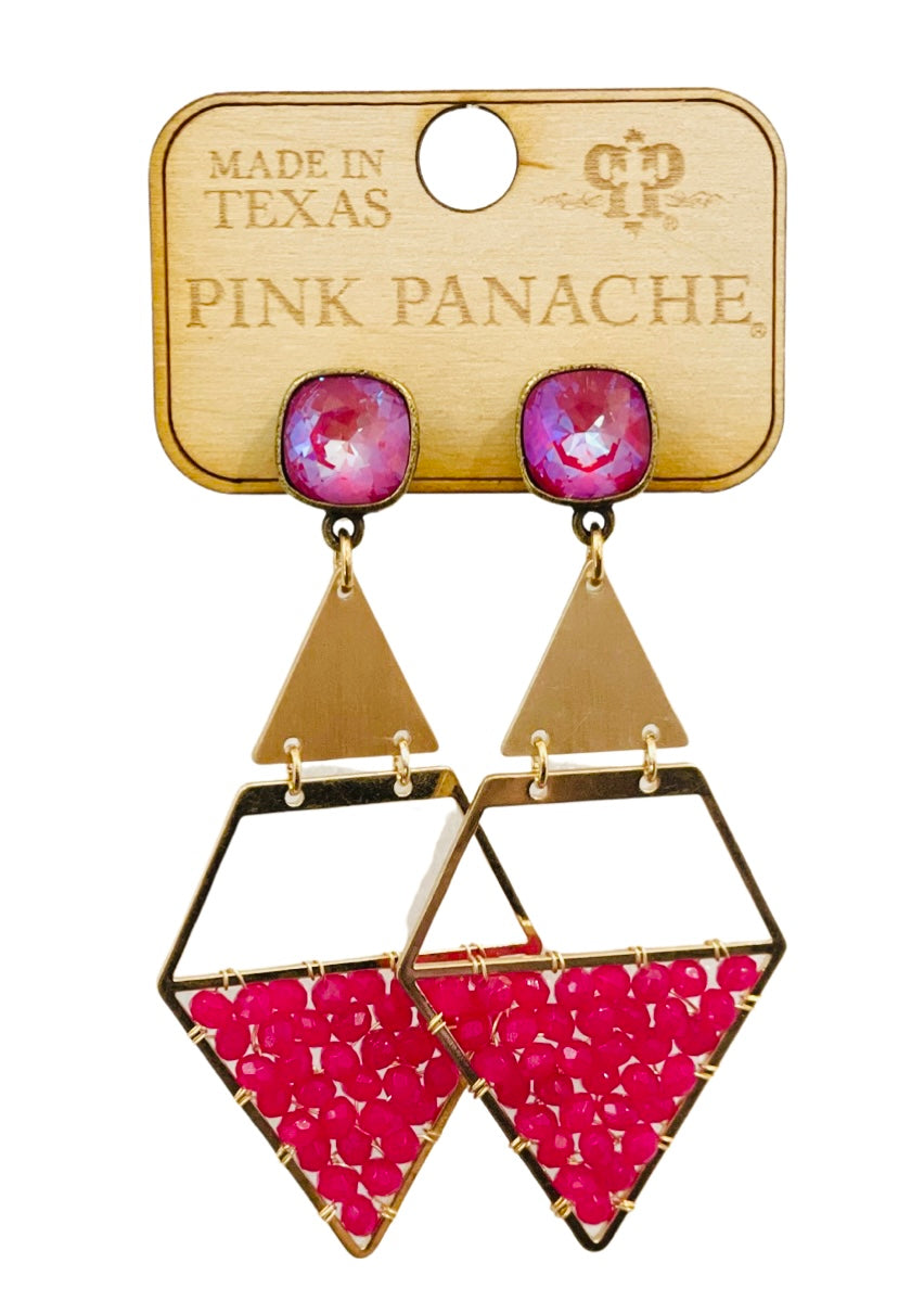 Diamond teardrop earring with woven beads and Austrian crystal