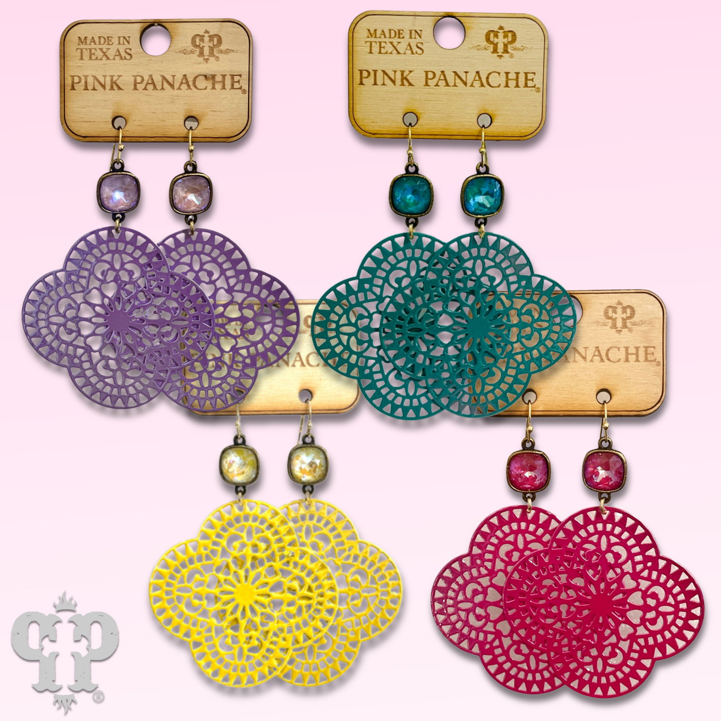 Lace design clover earring with Austrian crystal