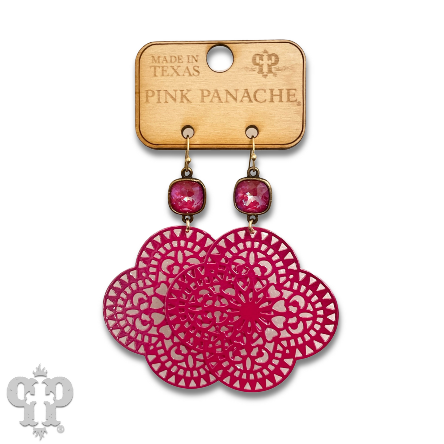 Lace design clover earring with Austrian crystal