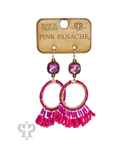 Faceted bead fringe and Austrian crystal dangle earring