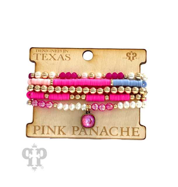 Mixed bead bracelet with five strands