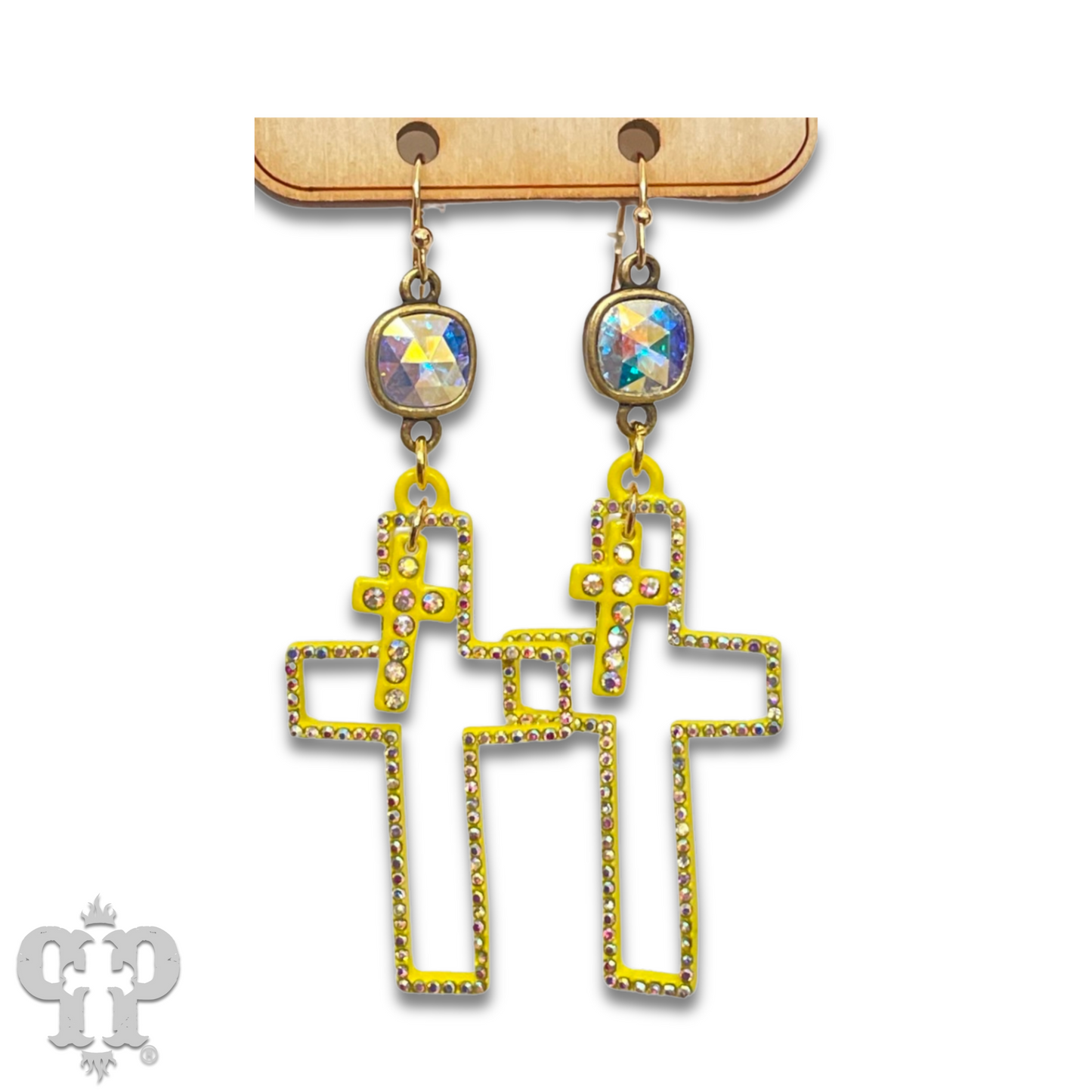 Double rhinetone cross earring with Austrian crystal, last call
