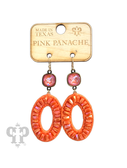 Bead and raffia oval earring with Austrian crystal
