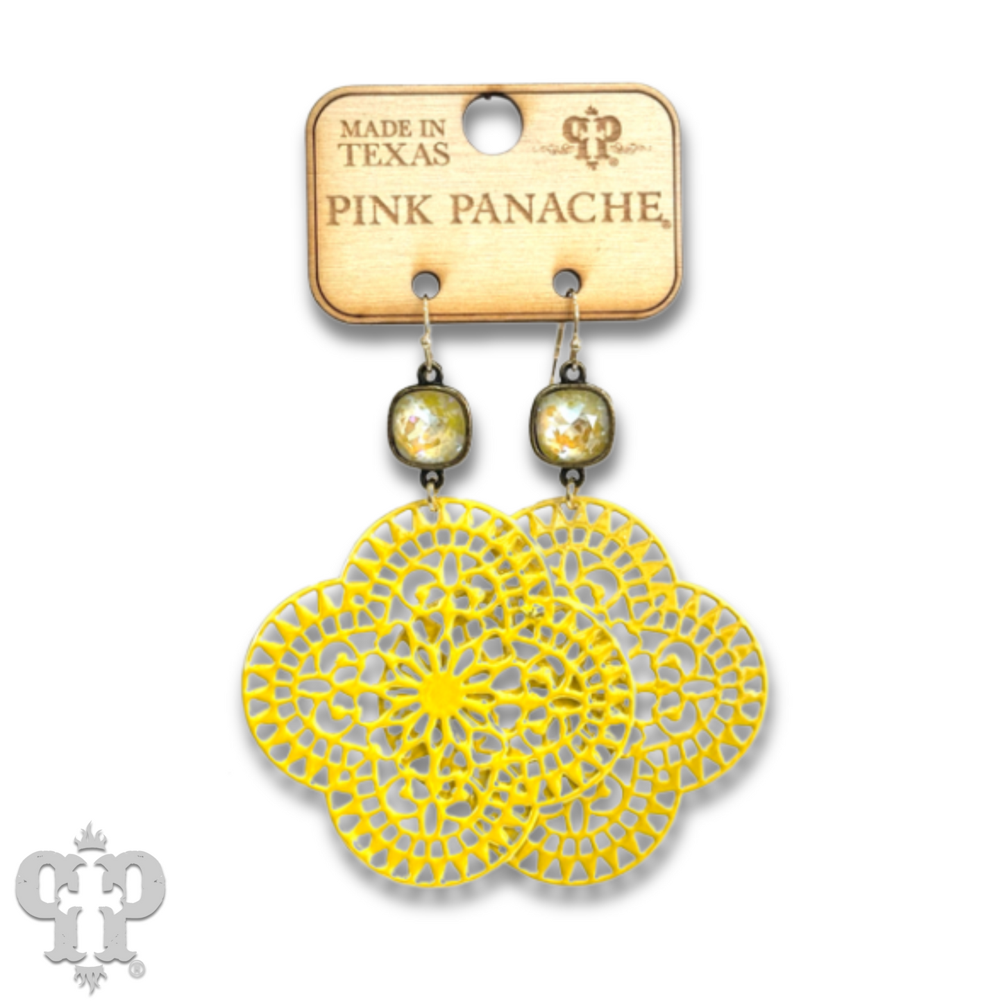 Lace design clover earring with Austrian crystal