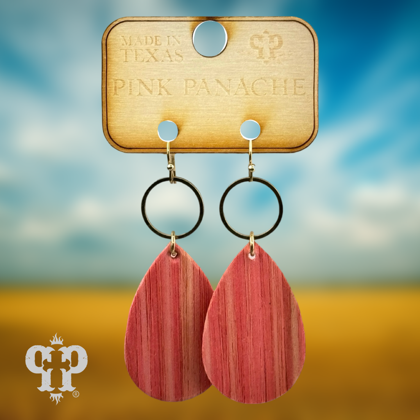 Wooden teardrop and circle earring, last call