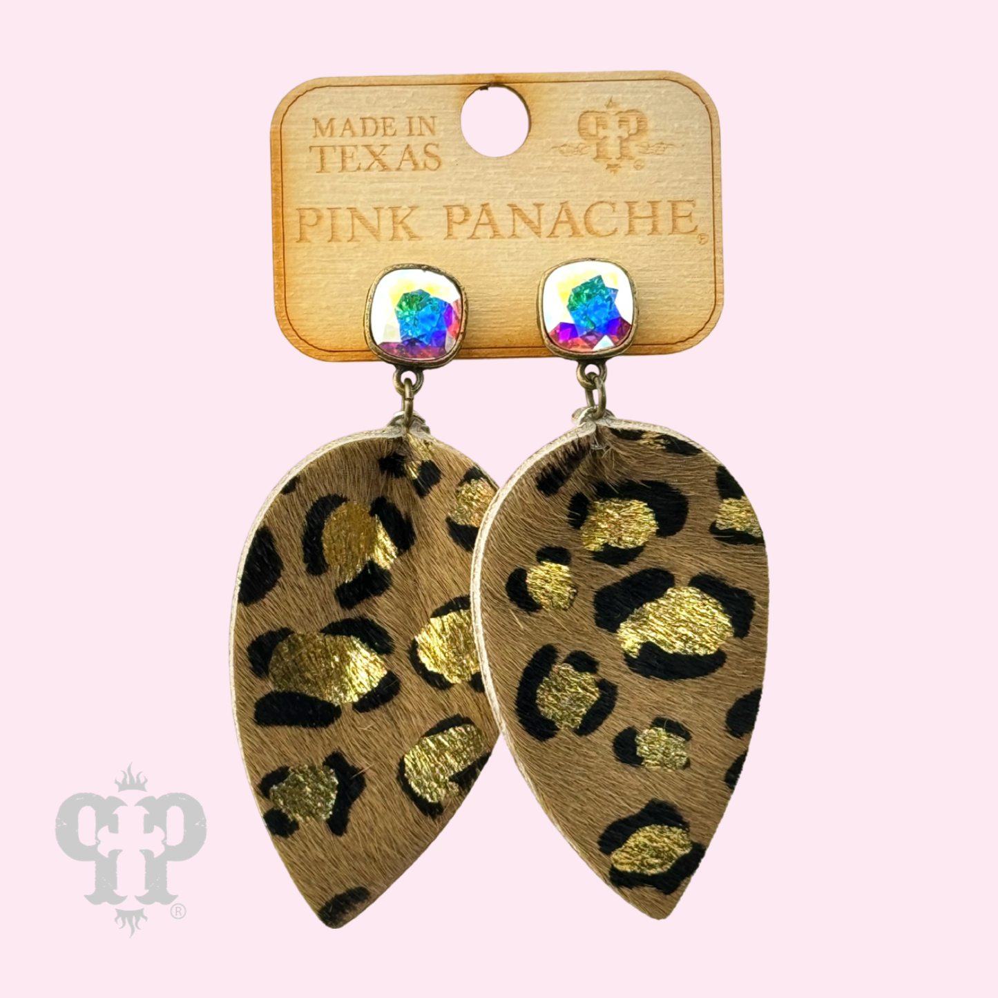 Petal animal print hide earring, last call