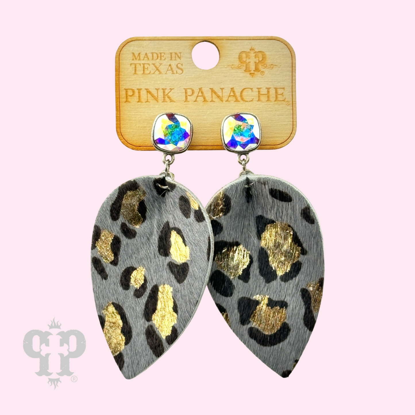 Petal animal print hide earring, last call