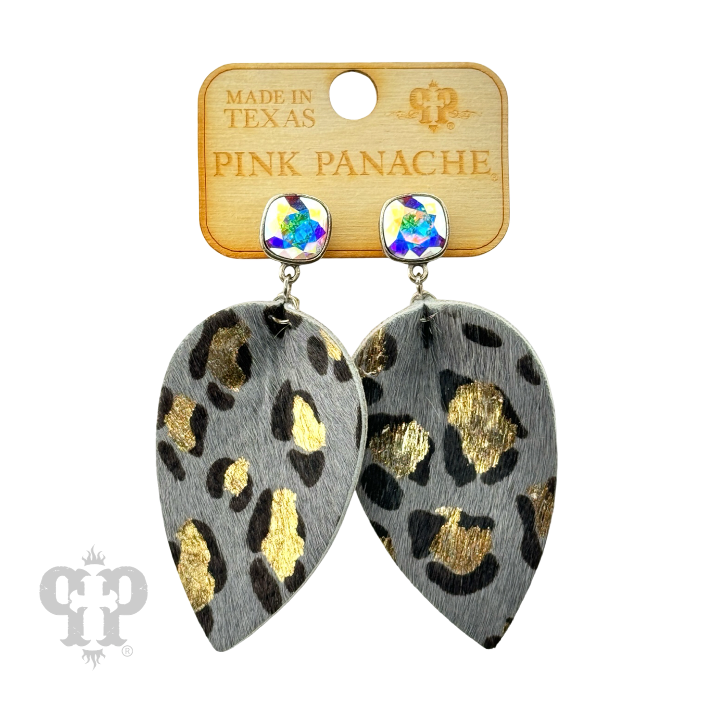 Petal animal print hide earring, last call
