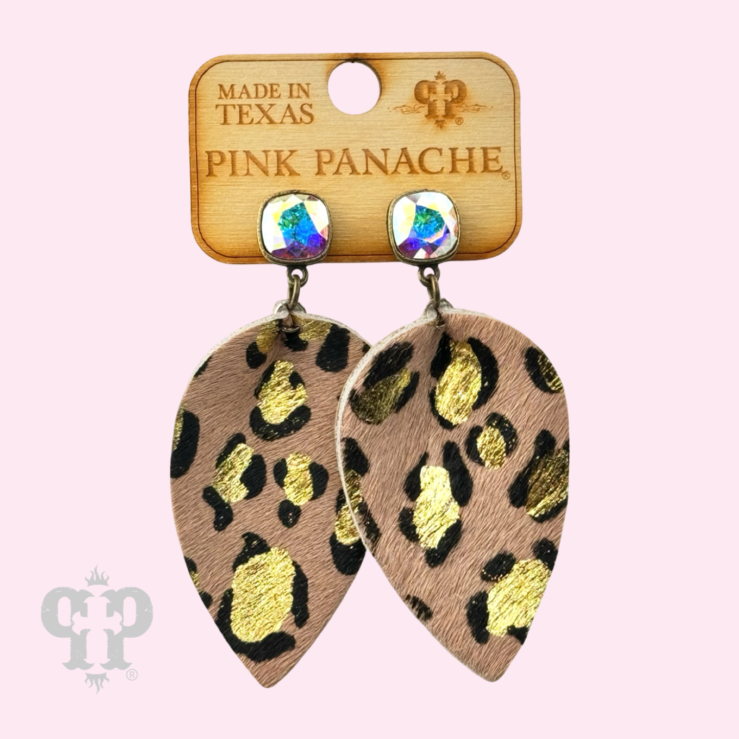 Petal animal print hide earring, last call