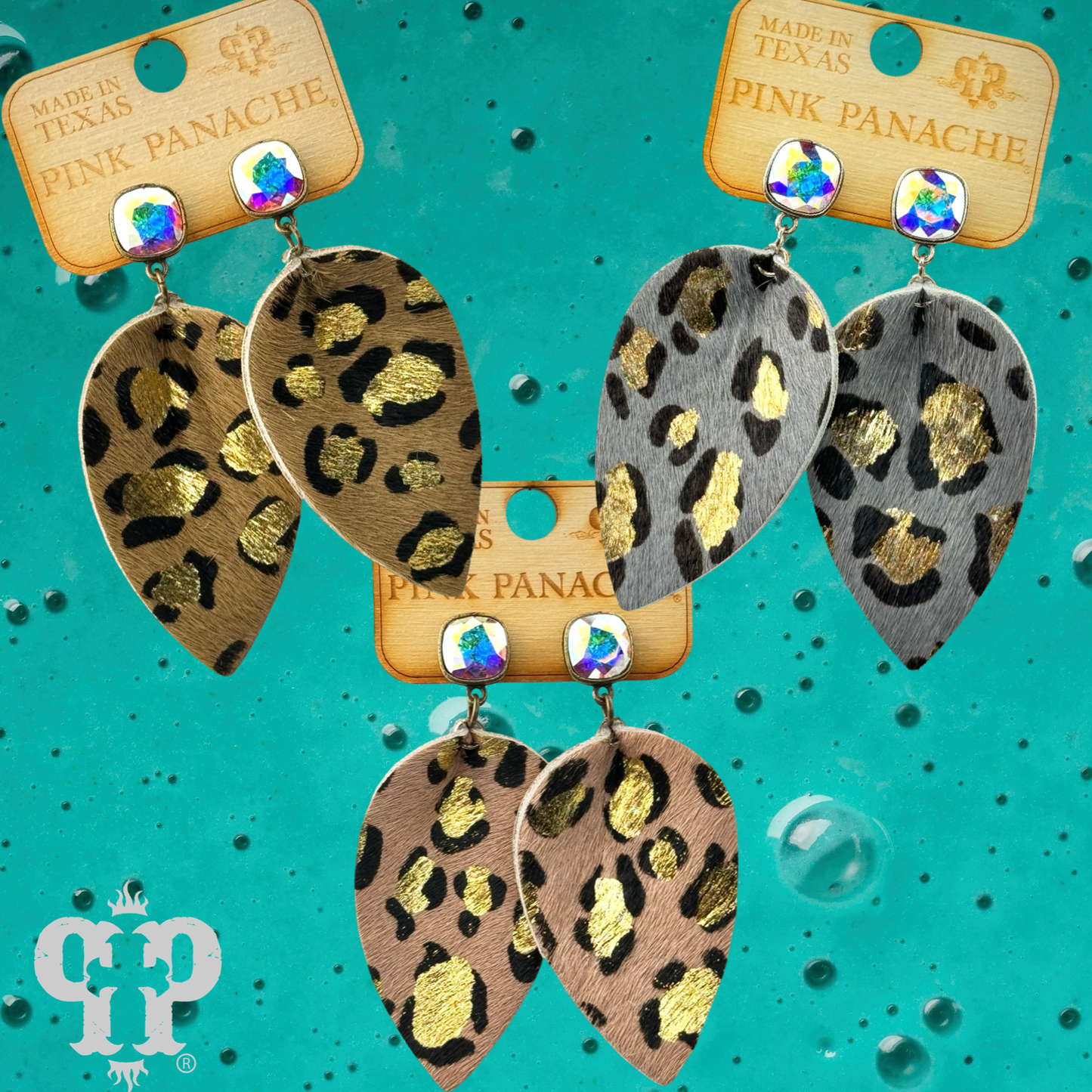 Petal animal print hide earring, last call