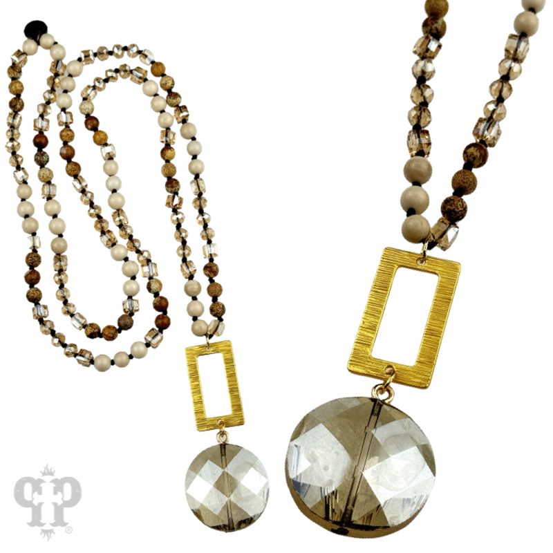 Mixed brown bead knotted pendant necklace, last call