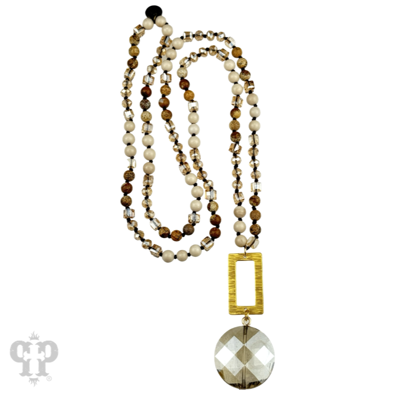 Mixed brown bead knotted pendant necklace, last call