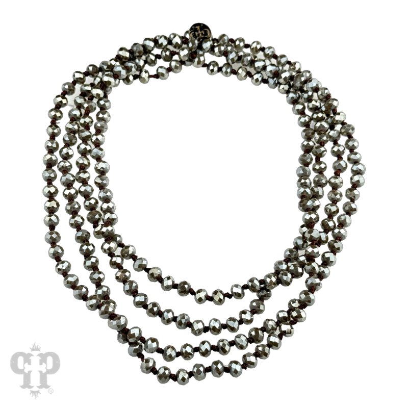 Iridescent bead knotted 62" layering necklace, last call