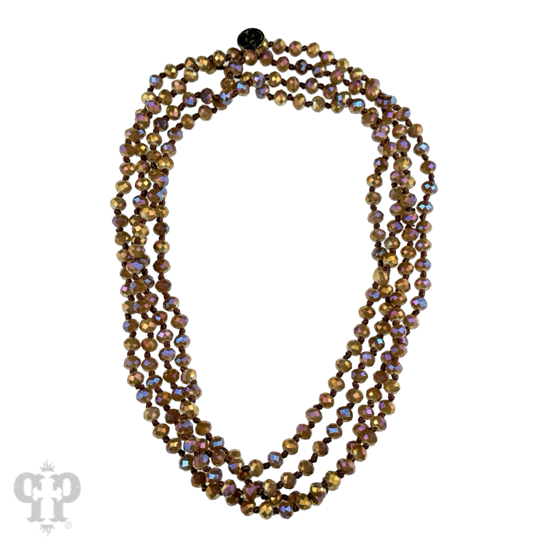 Iridescent bead knotted 62" layering necklace, last call