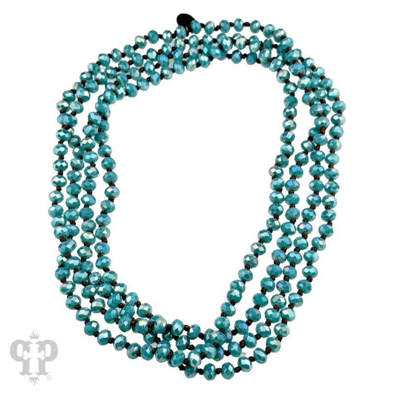 Iridescent bead knotted 62" layering necklace, last call