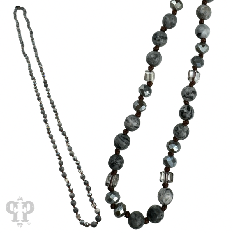 Gray mixed bead knotted layering necklace, last call