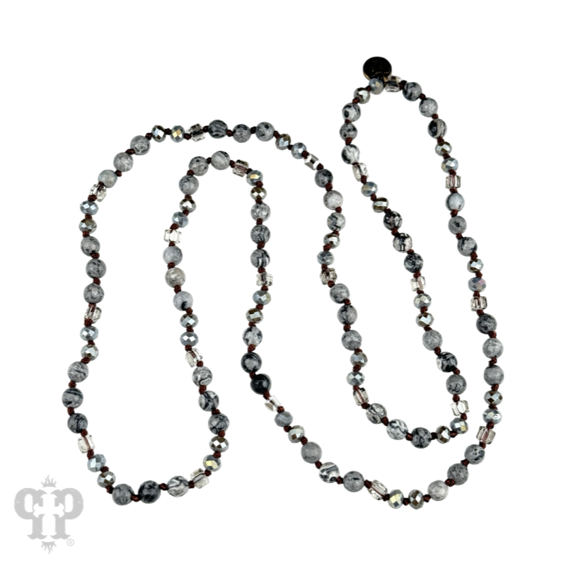 Gray mixed bead knotted layering necklace, last call