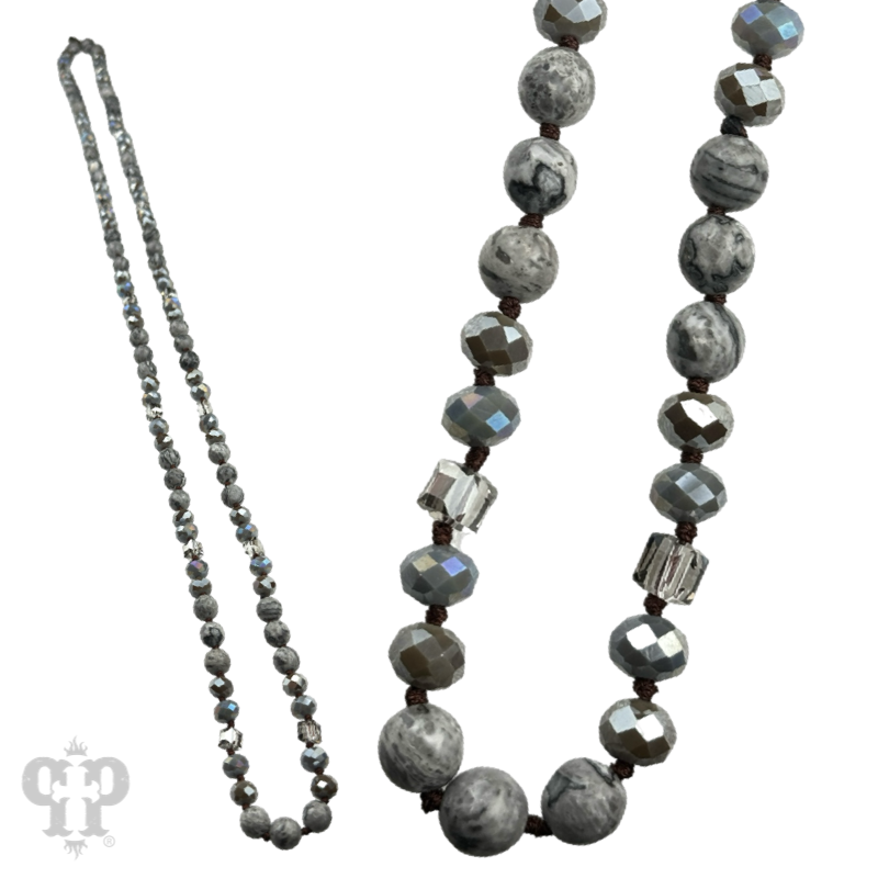 Gray mixed bead knotted layering necklace, last call