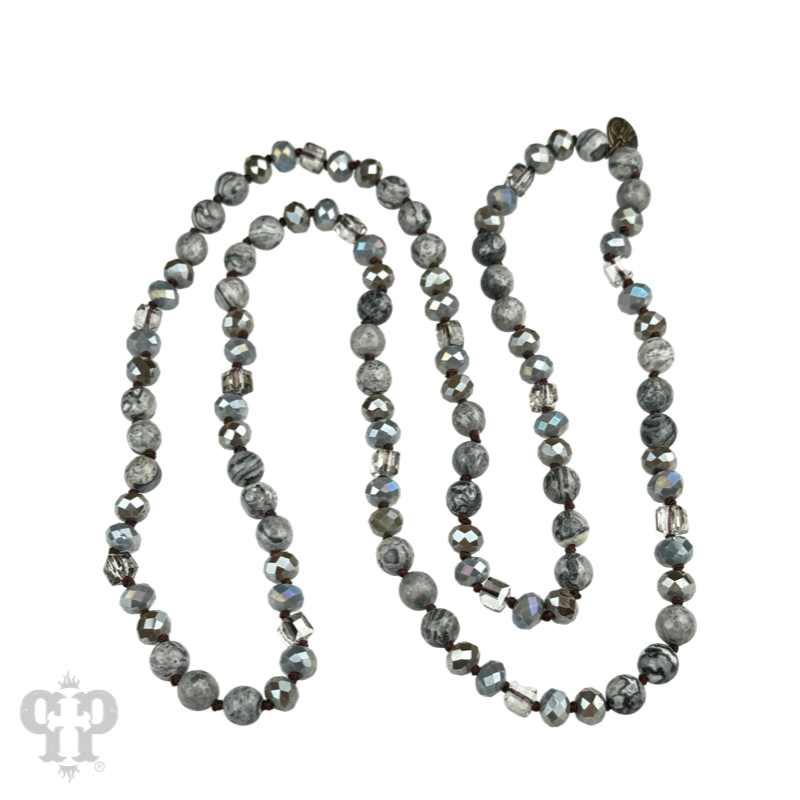 Gray mixed bead knotted layering necklace, last call