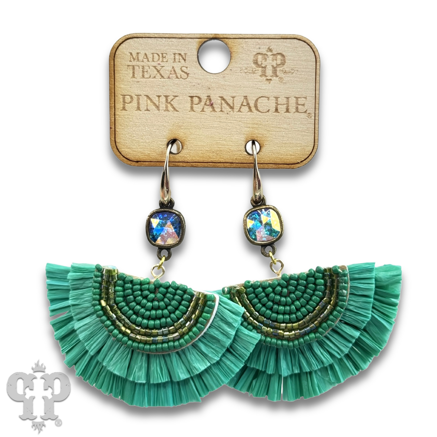 Raffia fan earring with Austrian crystal, last call