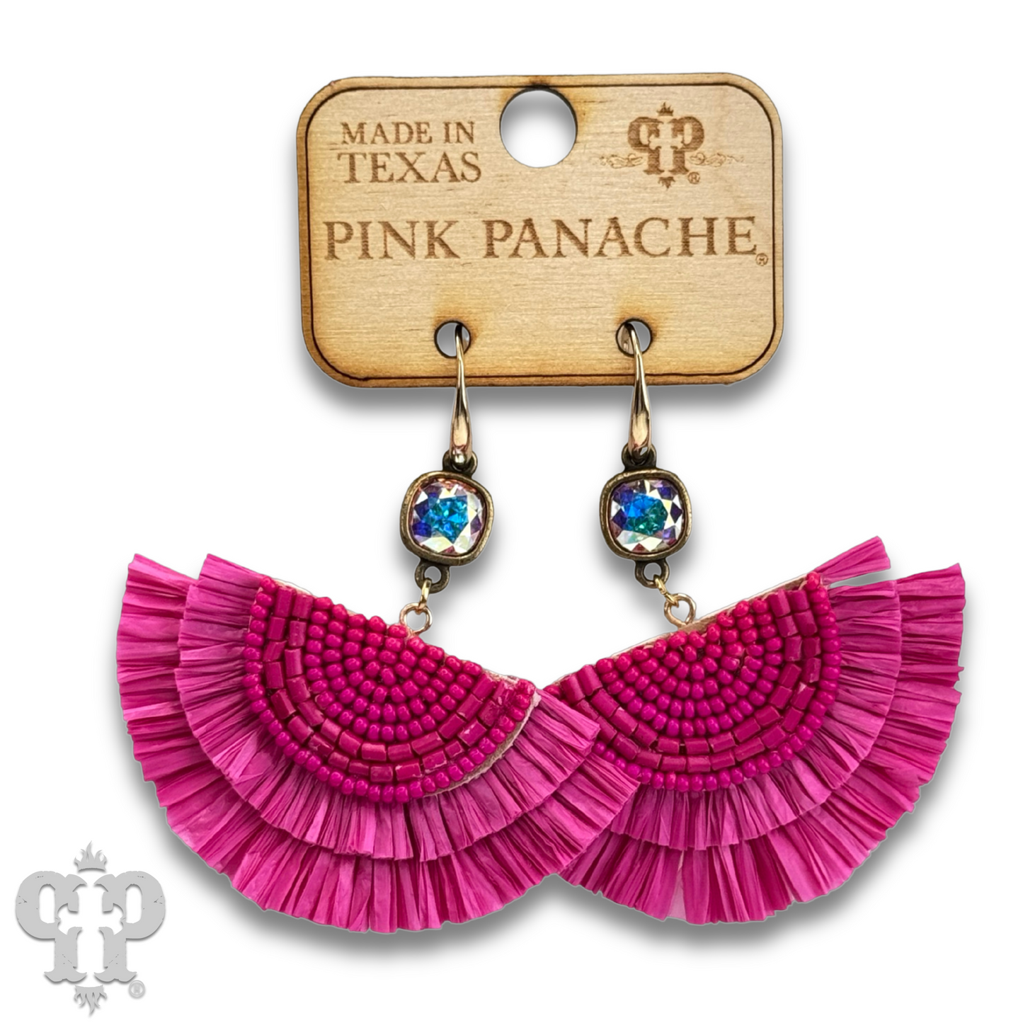 Raffia fan earring with Austrian crystal, last call