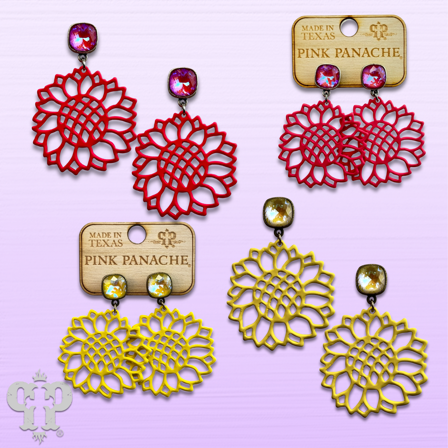 Laser cut flower earring with Austrian crystal, last call