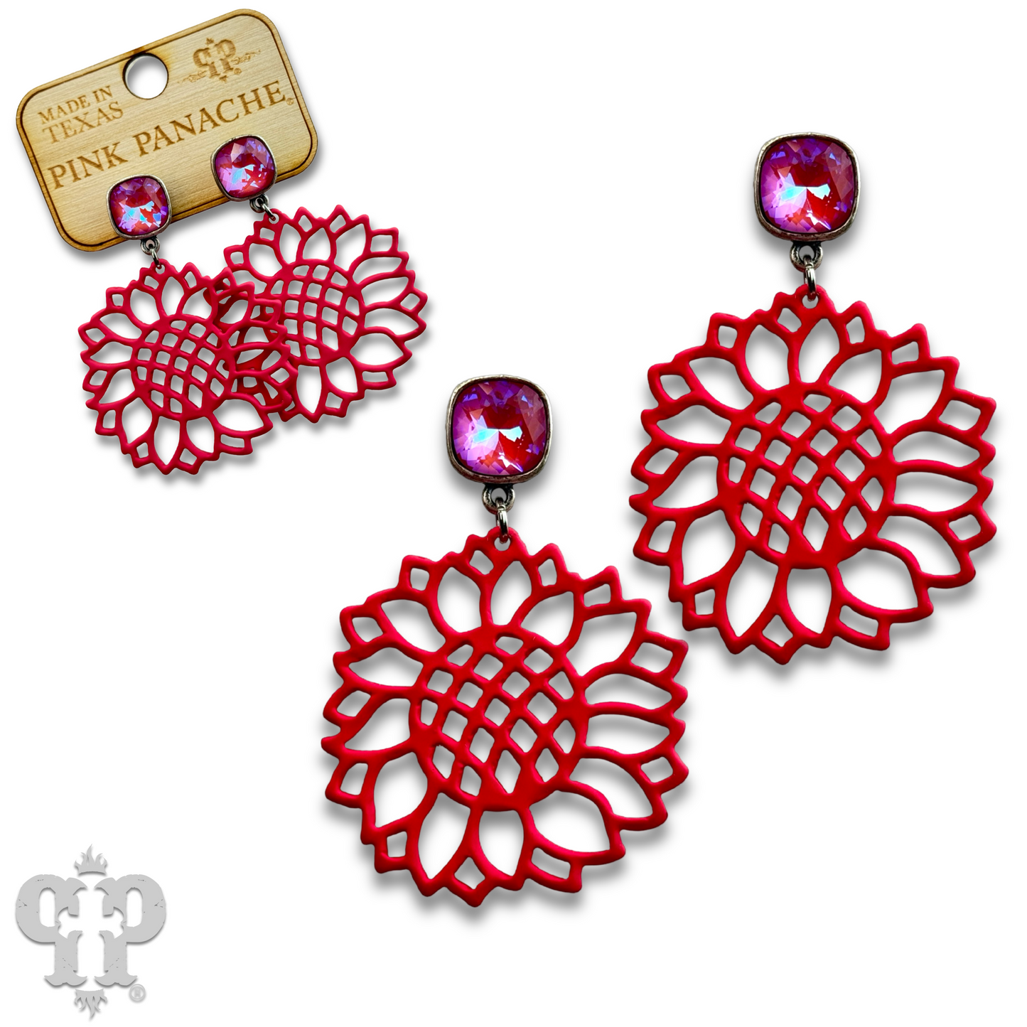 Laser cut flower earring with Austrian crystal, last call