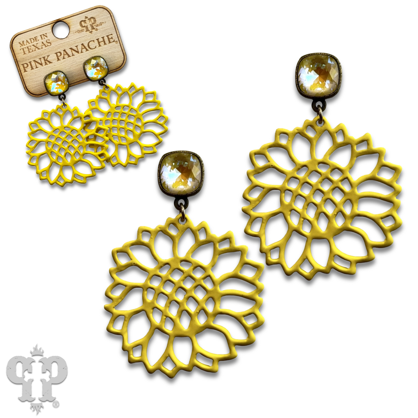 Laser cut flower earring with Austrian crystal, last call