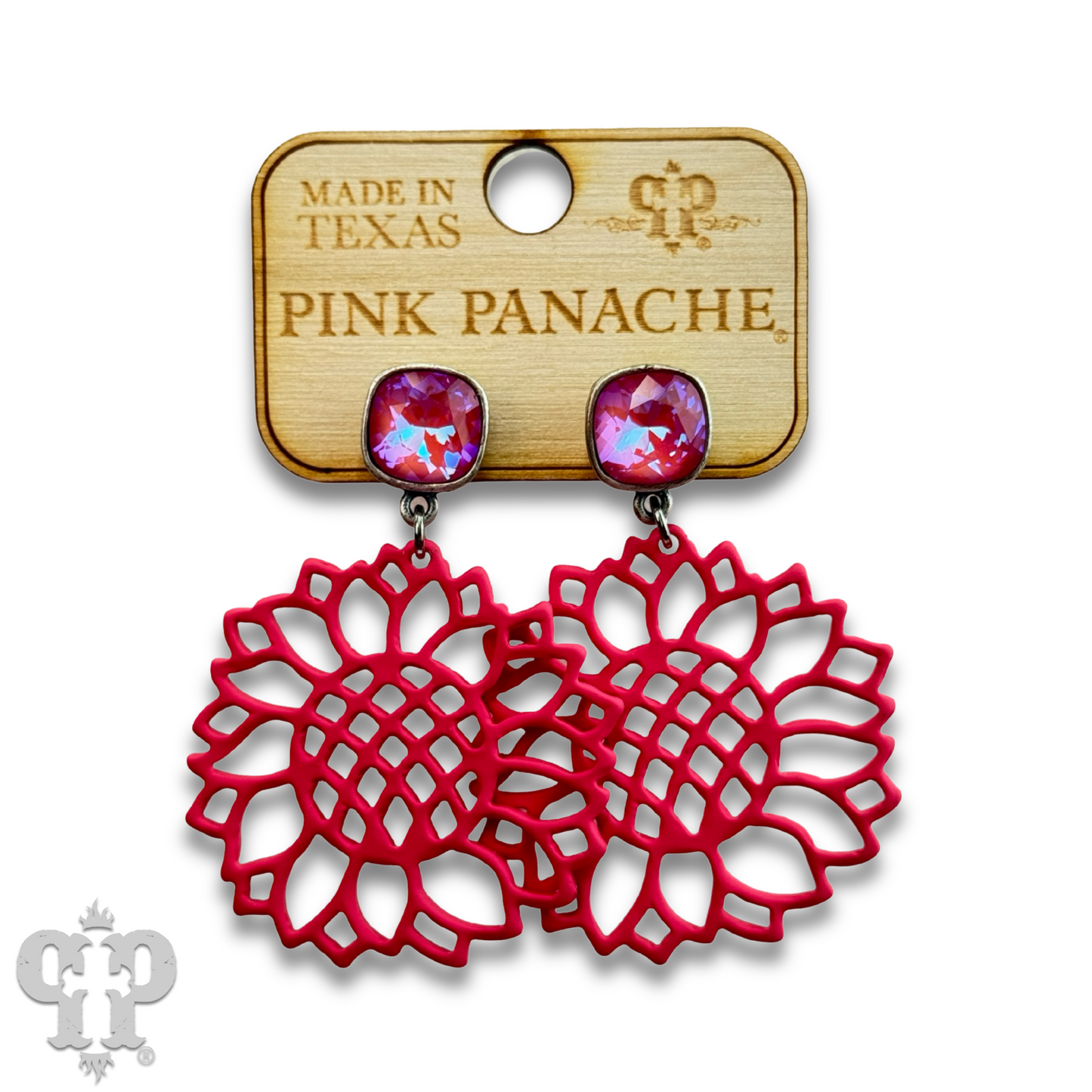 Laser cut flower earring with Austrian crystal, last call