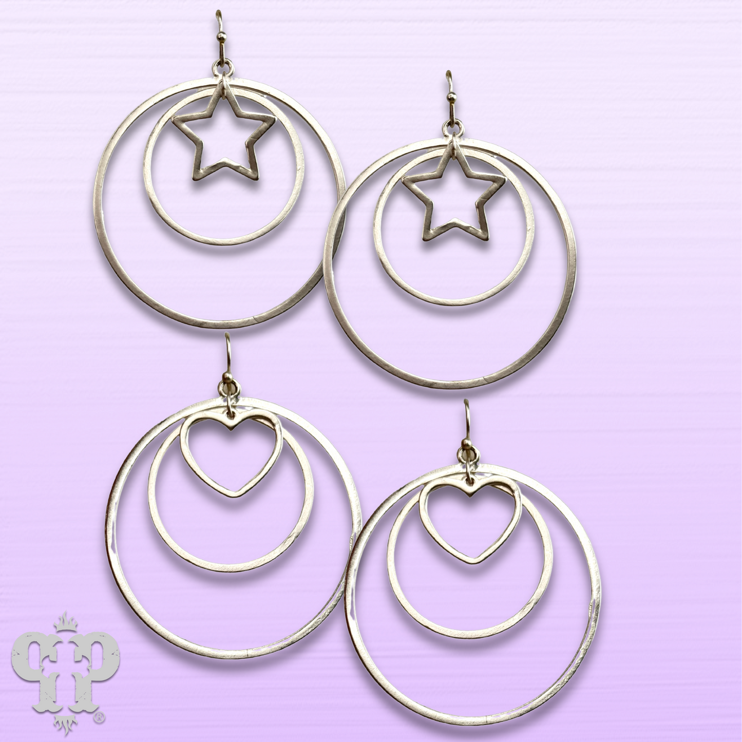Double circle with center charm earring
