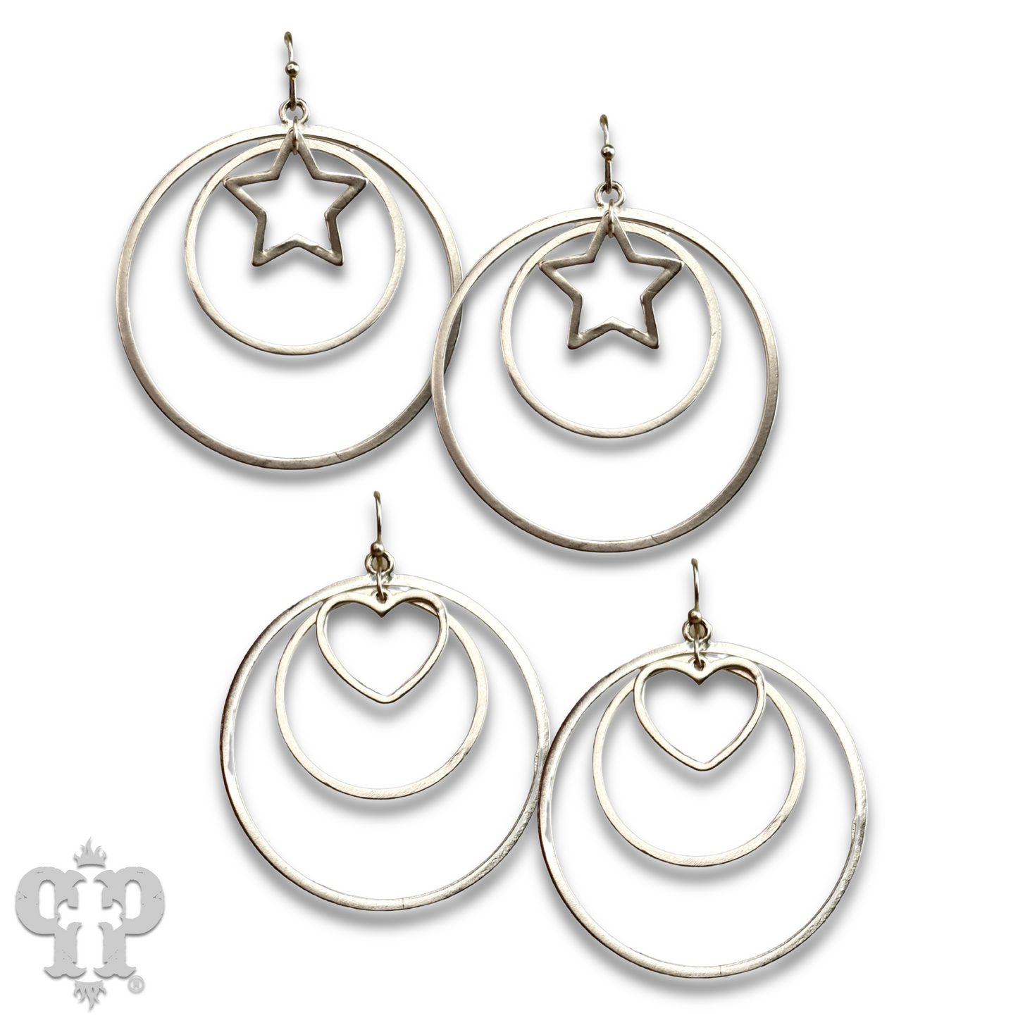 Double circle with center charm earring
