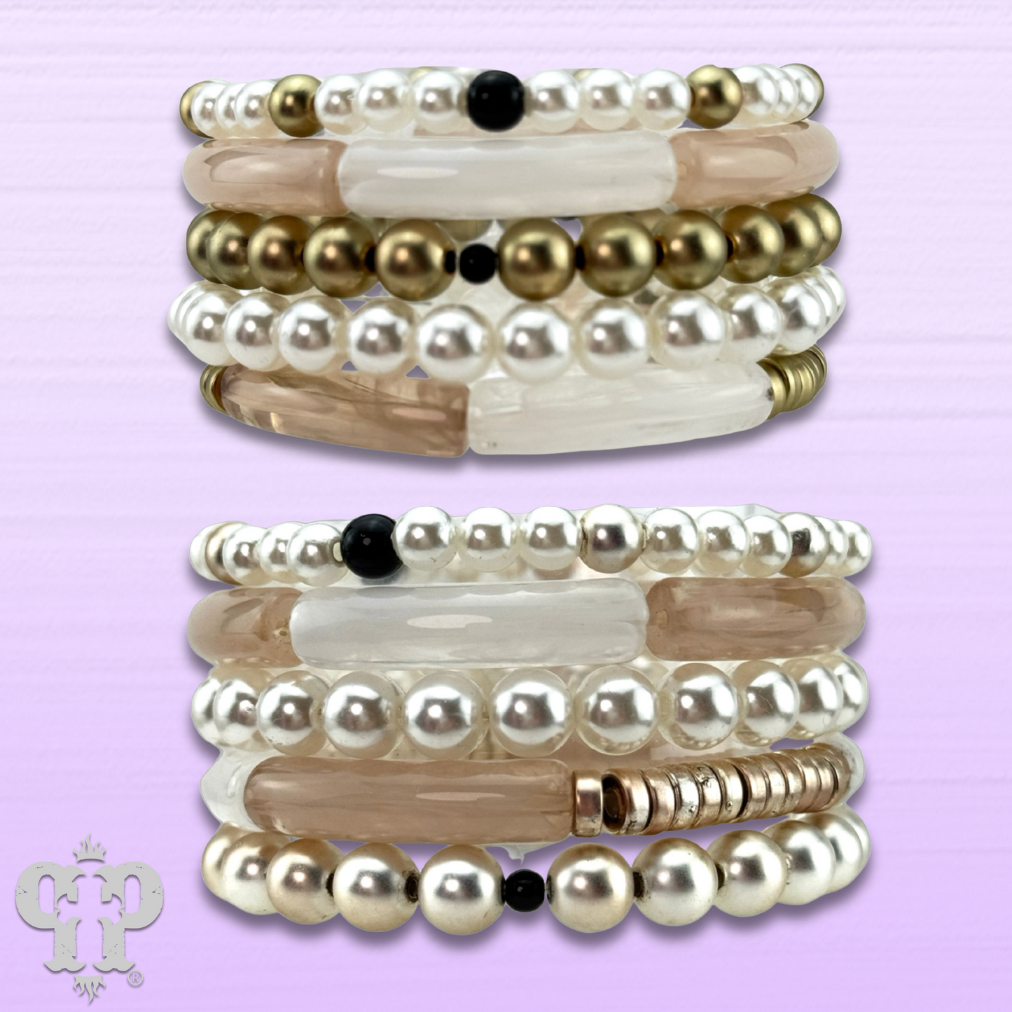 Pearl and bamboo bead bracelet set