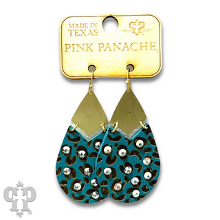 Animal print wood teardrop earring, Austrian crystal