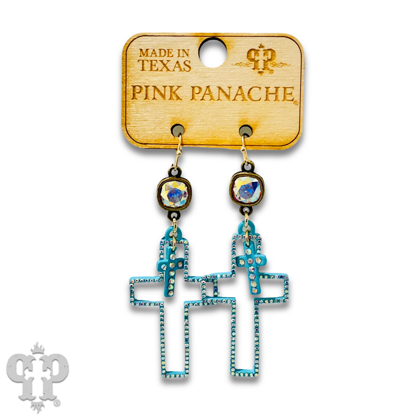 Double rhinetone cross earring with Austrian crystal, last call