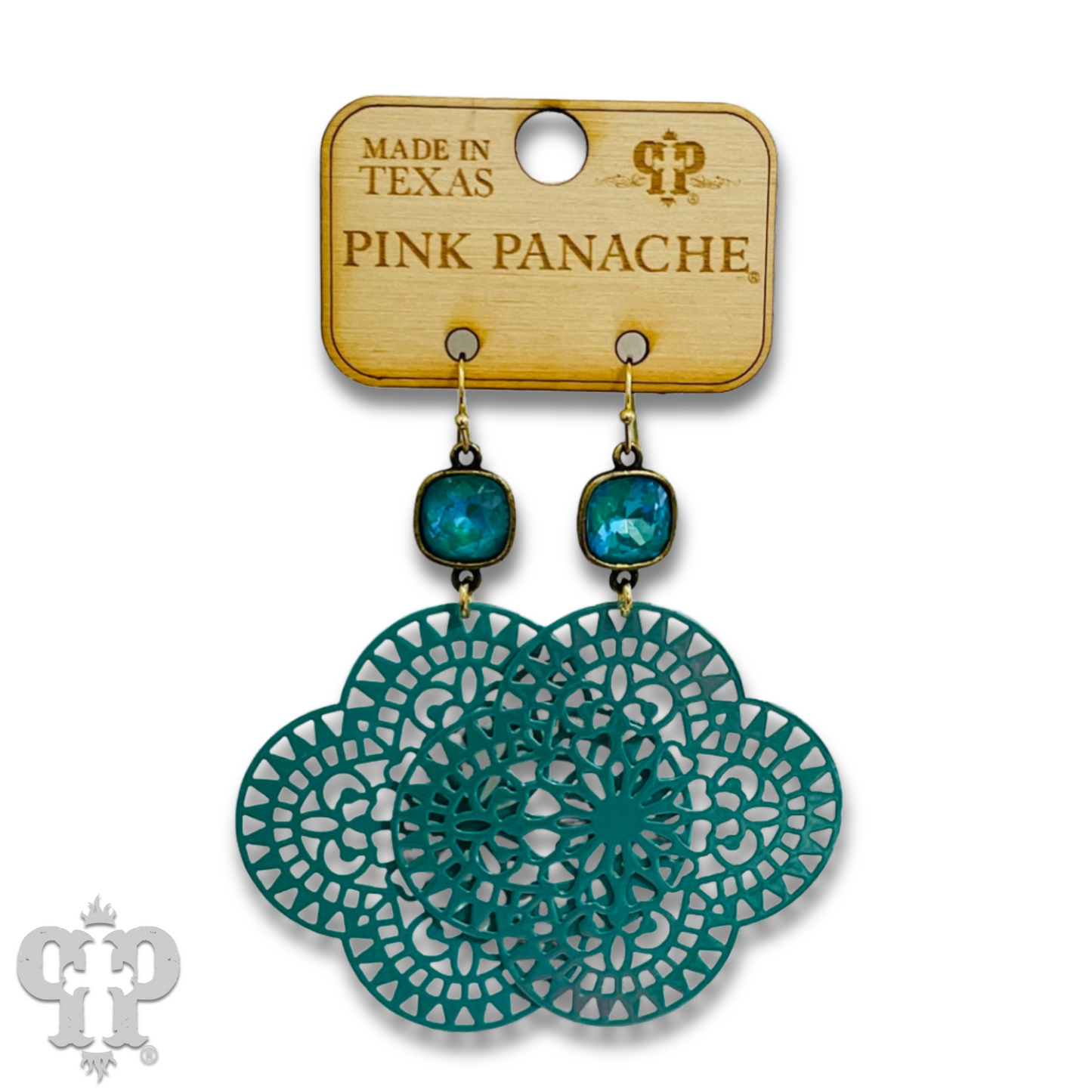 Lace design clover earring with Austrian crystal