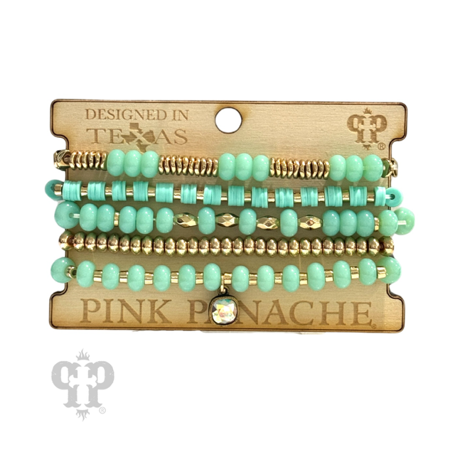 Five strand mixed shape bracelet set with Austrian crystal
