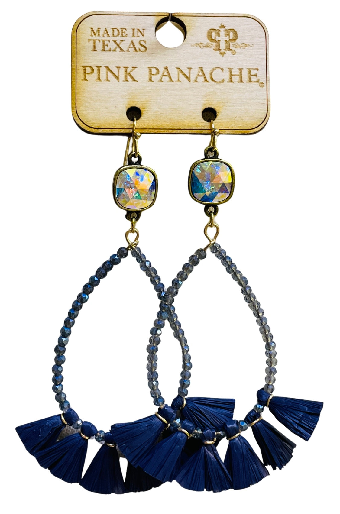 Navy tassel teardrop, Austrian crystal earring, last call