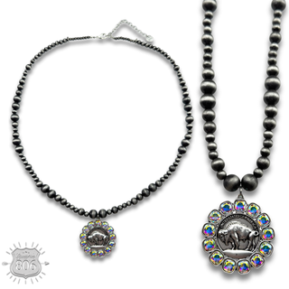 Buffalo nickel and rhinestone necklace